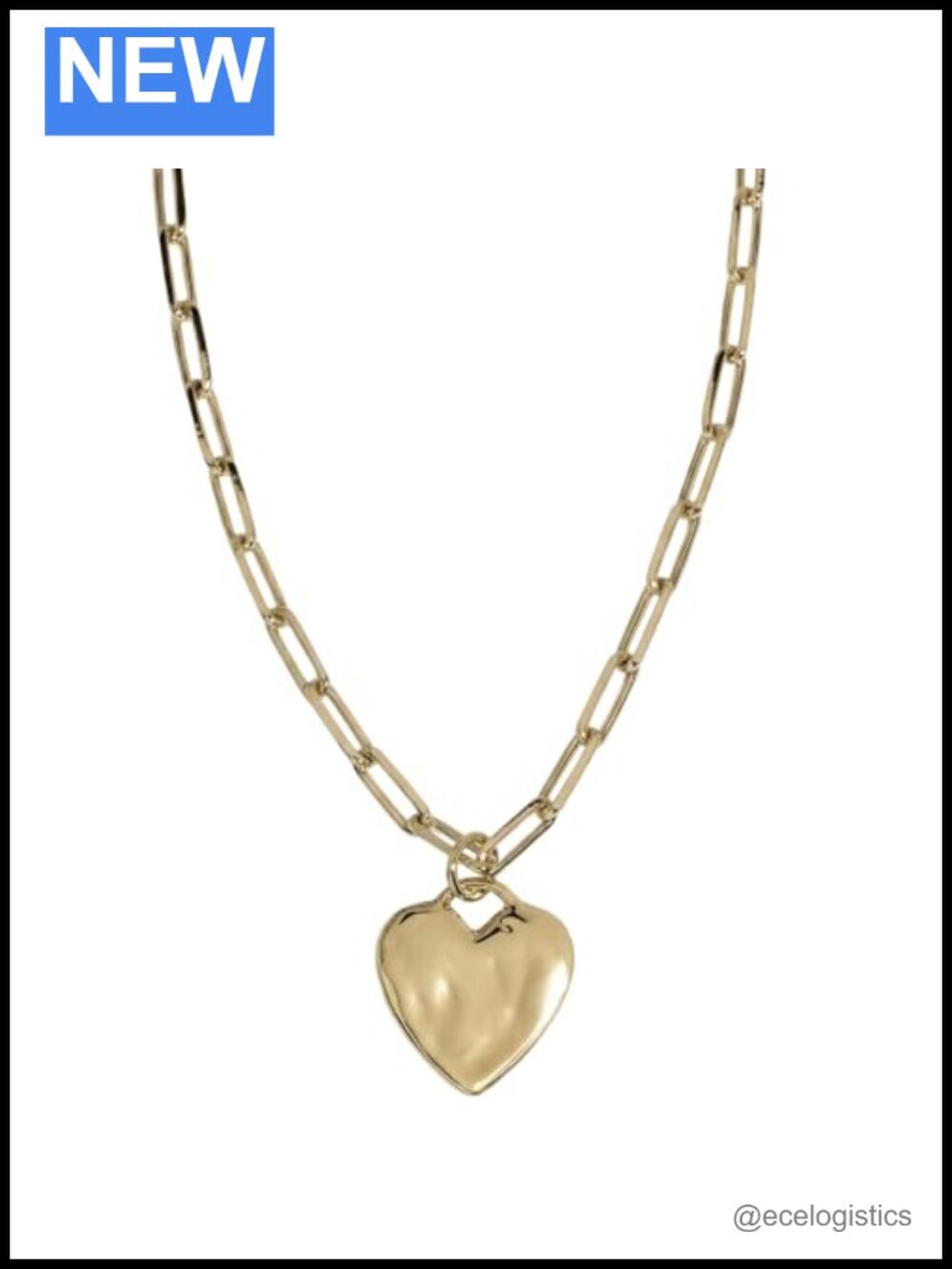 Chunky Heart Pendant Necklace Silver PVD Coated Waterproof 18"